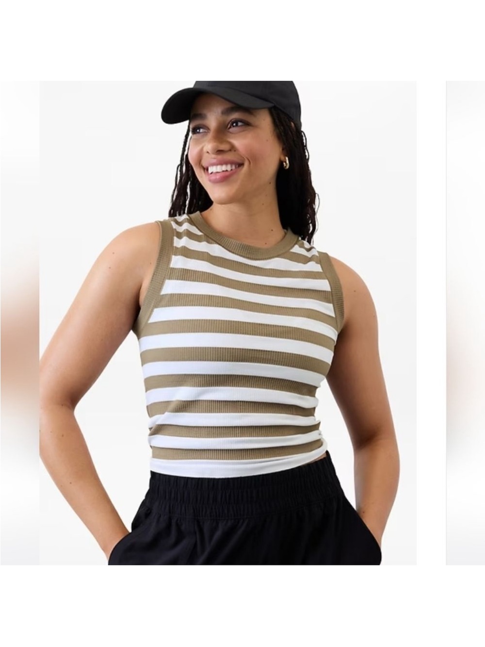 Athleta Renew Seamless Muscle Tank Brown White Stripe XXS NWOT